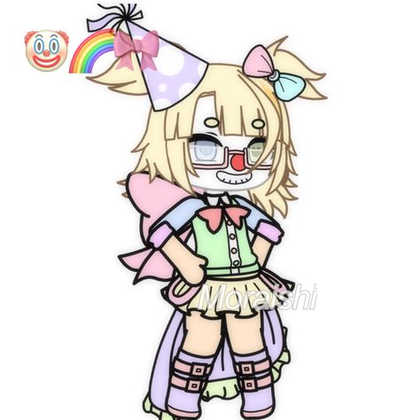 Gacha Life Emoji Oc, Kidcore Gacha Life, Kidcore Gacha, Kawaii Gacha, Dreamcore Aesthetic, Soft Kidcore, Clown Clothes, Cat Emoji, Gacha Outfit