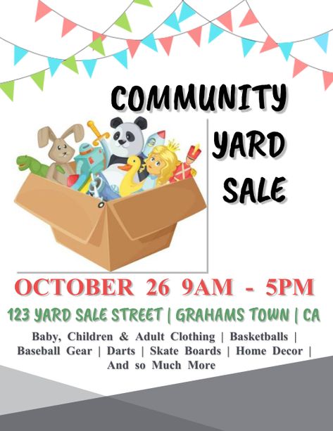 Customize 2,750+ Garage Sale Flyer Templates Garage Sale Templates Free, Online Yard Sale Signs, Yard Sale Ideas, Community Yard Sale Flyer, Garage Sale Flyer Template Free, Multi Family Yard Sale Signs, Community Yard Sale, Garage Sale Printables, Yard Sale Flyer