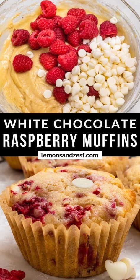 White Chocolate Raspberry Muffins Recipe, Homemade Raspberry Muffins, Baked Goods From Scratch, Memorial Day Baked Goods, Fun Baked Goods Recipes, Baked Goods Recipes Desserts, Christmas Muffins Recipes, White Chocolate Raspberry Bread, Muffin Raspberry