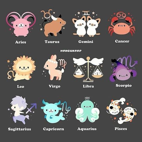 Zodiac Signs As, Zodiac Signs Characters, Greek Zodiac Signs, Cute Animal Character Design, Kawaii Zodiac, Zodiac Signs Animals, Zodiac Chart, Zodiac Signs Pictures, Animal Zodiac