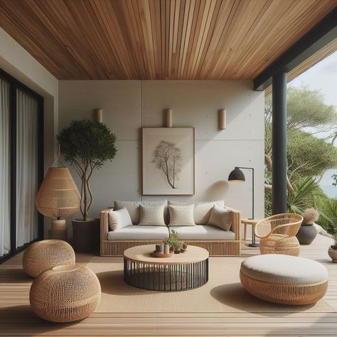 Balcony Bliss: Outdoor Furniture 🌞🌳🪑 #wicker #ratanfurniture #rattanfurniture #outdoorfurnitureideas #balconydecor #balconydesign Ratan Furniture, Rattan House, Indoor Rattan Furniture, Sauna House, Zen Home Decor, Japandi Design, Modern Sofa Sectional, Scandinavian Style Interior, Wicker Decor