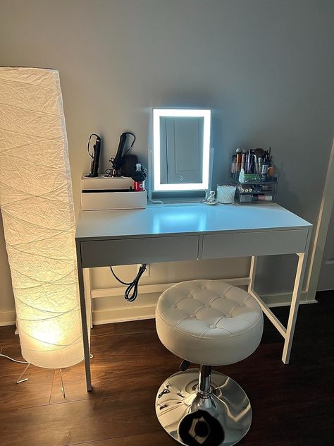 Amazon.com: Treocho Computer Desk with USB Charging Ports and Power Outlets, Modern Simple 40 inch White Desk with 2 Drawers, Vanity Desk, Makeup Table for Home Office, Bedroom : Office Products Vanity And Desk Combo Ideas, Desk Makeup, Writing Offices, White Desk, Computer Workstation, Home Office Bedroom, Makeup Table, Vanity Desk, White Desks