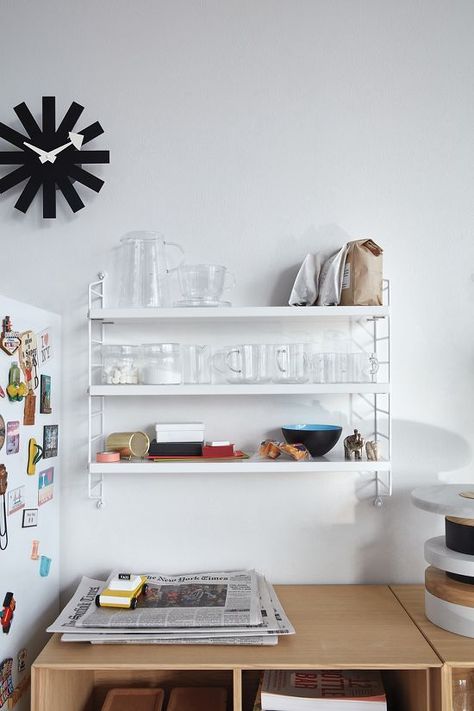 Modern Wall Shelving, Shelving Unit Kitchen, String Pocket Shelf, String Shelving, String Shelf, String Pocket, Kitchen Shelving, Wall Shelving, String System