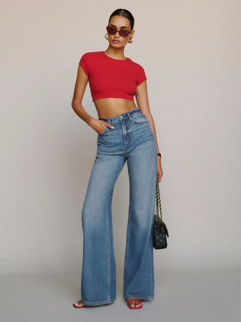 Cary Lived-in Wide Leg Jeans Flare Jeans Outfit, High Waisted Wide Leg Jeans, Wide Legged Jeans, Unique Jeans, Time Clothes, Work Wear Outfits, Causal Outfits, Jean Trends, Swimwear Dress