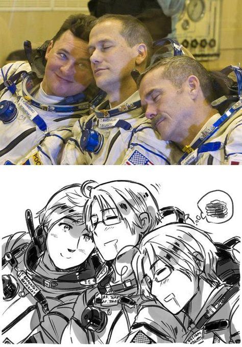 Hetalia's Russia, America and Canada as astronauts| Aww! Soo Cute, and suits the characters so well too!~ I think there should be an episode about them going into space Hetalia Memes, Funny Anime Memes, Hetalia Russia, Aph America, Hetalia America, Hetalia Funny, Hetalia Anime, The Ancient Magus Bride, Hetalia Characters