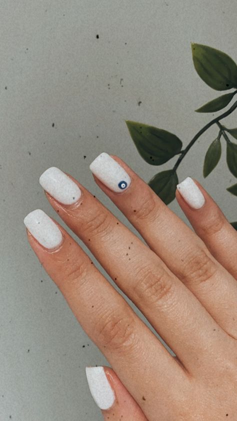 White Nails With Evil Eye, Nails With Evil Eye, Milky White Nails, Milky White, White Nails, Nail Ideas, Evil Eye, Nails, Hair