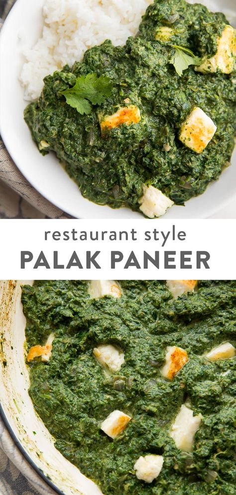 This palak paneer tastes just like the Indian restaurant! Rich and creamy, made from spinach and the creamy Indian cheese, paneer, this curry is a healthy vegetarian dinner that you'll fall in love with. Also known as saag paneer. #indian #vegetarian #indianfood #dinner #healthy Indian Cheese, Saag Paneer, Healthy Vegetarian Dinner, Vegetarian Indian, Vegetarian Curry, Paneer Recipes, Dinner Healthy, Indian Restaurant, Vegetarian Meals