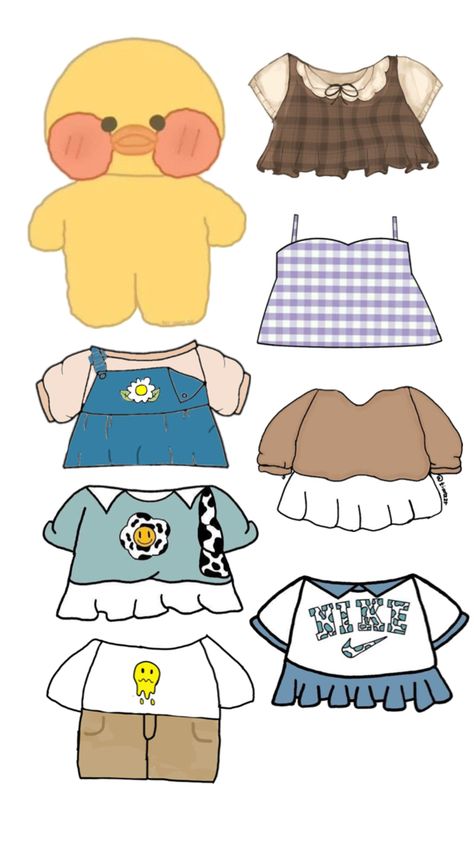 Ducky Clothes, Free Printable Paper Dolls, Paper Doll Printable Templates, Paper Clothes, Paper Dolls Clothing, Cute Easy Doodles, Paper Dolls Diy, Hello Kitty Crafts, Hello Kitty Clothes