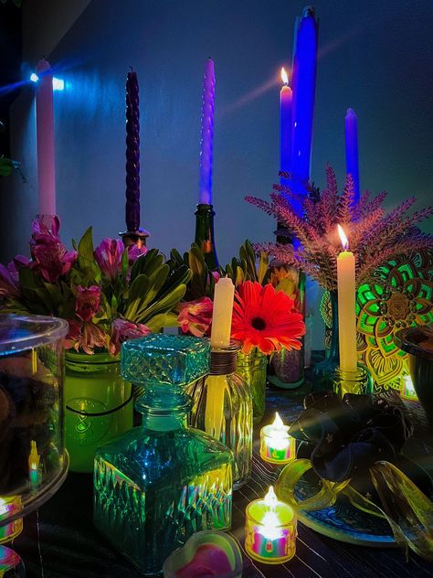 Whimsygoth witchy party 24lights and candles Witchy Party Aesthetic, Maximalist Birthday Party, Witchy Themed Birthday Party, Witchy Party Ideas, Witchy Birthday Party, Mystic Party, Witchy Spring, Wizards Tower, Whimsigoth Party