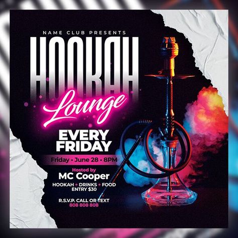 High quality Hookah Lounge Flyer template design in .psd file which is fully layered and very easy to edit as per your requirement | Night Club | Party Flyer Night Club Party Flyer, Club Party Flyer, Restaurant Advertising, Lounge Club, Lounge Party, Instagram Profile Picture Ideas, Bar Poster, Flyer And Poster Design, Club Flyers