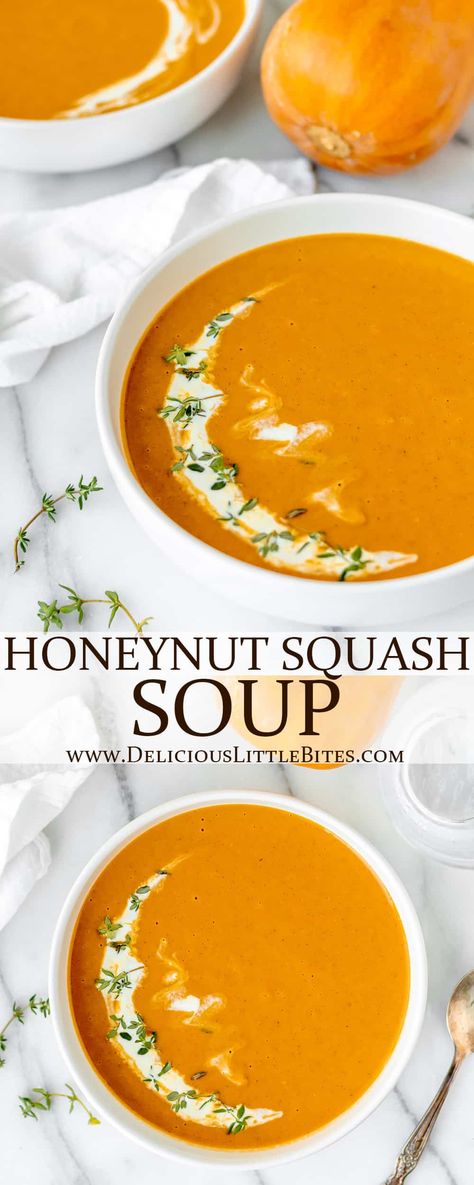 Honeynut Squash Soup, Entertaining Food Dinner, Autumn Squash Soup Recipe, Winter Squash Soup, Acorn Squash Soup, Crockpot Dump Recipes, Honeynut Squash, Butternut Squash Recipes Soup, Healthy Soups