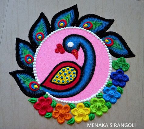 Mor Rangoli, Wedding Lehenga Ideas, Rangoli Design Unique, Diwali Simple Rangoli, Pongal Kolam Rangoli, Simple Rangoli Kolam, Rangoli Design For Diwali, Easy Diwali Rangoli, Peacock Rangoli