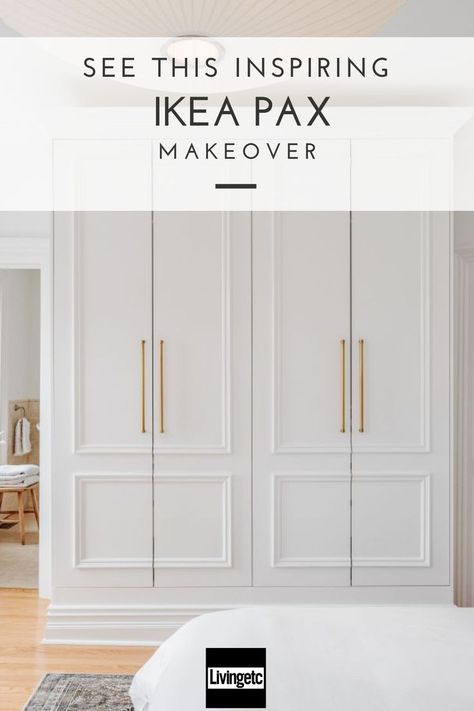 This IKEA PAX makeover has turned an ordinary furnishing into an elegant built-in closet in a Victorian home. #IKEA #hack #DIY Ikea Built In Wardrobes, Ikea Wardrobe Hack, Ikea Pax Hack, Built In Closet, Ikea Built In, Bedroom Built In Wardrobe, Ikea Wardrobe, Ikea Closet, Ikea Pax Wardrobe