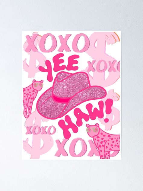 Hot Pink Senior Parking Spot, Yeehaw Painting, Yeehaw Poster, Glitter Cowgirl Hat, Canvas Painting Patterns, Dorm Canvas Art, Preppy Artwork, College Canvas Art, Dorm Canvas