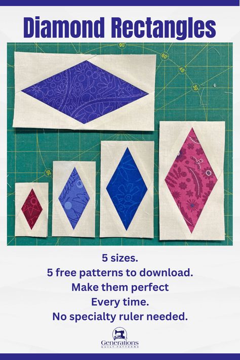 Click here for a step-by-step tutorial to make a Diamond Rectangle quilt block Birthstone Quilt Pattern, Diamond Quilt Block Pattern, Quilt Border Patterns Free, Diamond Template Free Printable, Free Paper Piecing Patterns Printables Quilt Blocks, Diamond Quilts Ideas, Rectangle Quilt Blocks, How To Paper Piece Quilt Tutorials, Diamond Quilt Pattern Free