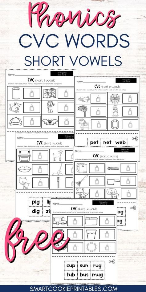 5 CVC worksheets freebie Cvc Worksheets Free, Short I Worksheets, Short A Worksheets, Phonics Cvc Words, Cvc Word Work, Short Vowel Worksheets, Short I Words, Phonics Cvc, Phonics Worksheets Free