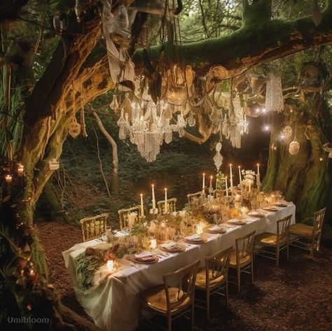 Beautiful Forest Wedding, Wedding Dress Forest Enchanted, Victorian Forest Wedding, Small Enchanted Forest Wedding, Enchanted Bayou Wedding, Unusual Wedding Decorations, Whimsical Forest Wedding Theme, Dinner In Forest, Gothic Enchanted Forest Wedding