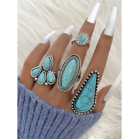 Retro Western Ring Set: A Simple And Delicate Natural Turquoise Drop Ring Set, The Turquoise Teardrop Statement Is Set In A Delicate Band, Vintage Opal Crystal Ring, These Beautiful Tiny Turquoise Range In All Shades Of Beautiful Teal And Look Very Elegant On These Western Rings Varied Size Vintage Stackable Rings Are Very Cute And Delicate Stacking Rings. Made Of High Quality Alloy, No Need To Worry About Fading Delicate Stacking Rings, Western Rings, Turquoise Fashion, Teardrop Ring, Vintage Boho Fashion, Crystal Fashion, Red Turquoise, Rings Set, Turquoise Water