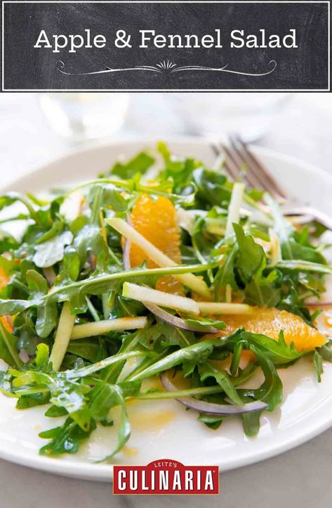 This apple, fennel, and orange salad is a healthy winter dish. It combines thinly sliced apple and fennel with orange segments, red onion, and peppery arugula. Then the whole shebang is tossed in a citrus vinaigrette. #salads #wintersalad #applesalad #saladrecipe Fennel And Apple Salad, Orange Salad Recipes, Fennel And Orange Salad, Sliced Apple, Unique Salad, Citrus Recipes, Citrus Vinaigrette, Citrus Salad, Red Onion Salad