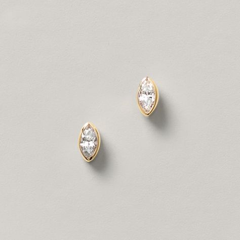 Petite Bezel Set Stud Post Earrings | Marquise Diamond - Alysha Whitfield Marquise Earrings, Forever Rings, Charles And Colvard Moissanite, Bezel Earrings, 2 Earrings, Rose Gold White, Marquise Diamond, Oval Diamond, Earring Backs