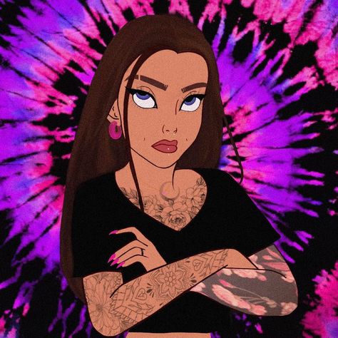 Tatted Disney Princess, Disney Princess With Tattoos, Emo Disney Characters, Princess Jasmine Tattoo, Emo Disney Princess, Punk Disney Characters, Tattooed Princess, Gothic Disney, Hipster Princess