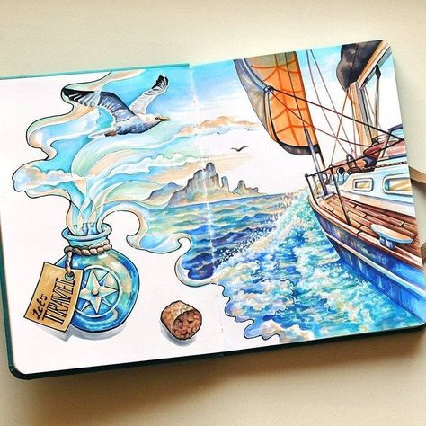 Fantasy Journal, Kunstjournal Inspiration, Travel Art Journal, Journal Travel, Fantasy Drawings, Cutest Animals, Sketchbook Art, Arte Sketchbook, Sketch Art