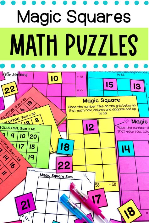 Math Night Games Elementary, Math Computation Activities, Collaborative Math Activities, Magic Squares Math Puzzles, Math Activities Grades 3-5, Math Enrichment 1st Grade, Math Club Activities Elementary, Number Sense Activities 3rd, Math Centers 4th Grade