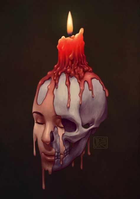 Reborn by joifish on DeviantArt Melting Face, Candle Drawing, Skull Art Print, Candle Tattoo, Money Tattoo, Wax Art, Wacom Cintiq, Powerful Images, Red Art