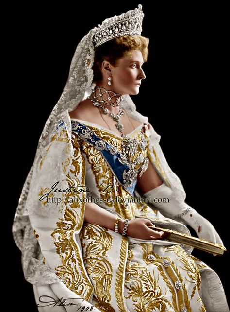 Empress Alexandra by AlixofHesse.deviantart.com on @deviantART Empress Alexandra, House Of Romanov, Alexandra Feodorovna, Royal Crowns, Romanov Dynasty, Court Dresses, Royal Tiaras, Romanov Family, Royal Dresses