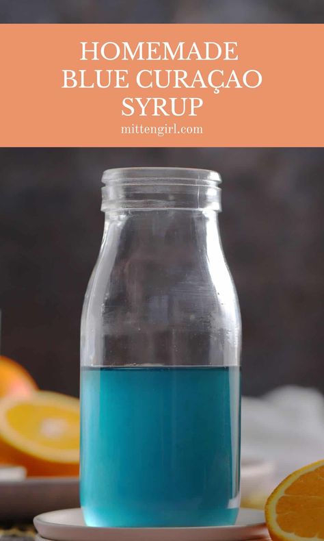 Quick and easy to make at home with pantry ingredients, citrus orange flavored Blue Curacao syrup is a delicious and fun ingredient for cocktails and mocktails. Blue Raspberry Syrup Recipe, Cola Syrup Recipe, Flavored Syrups For Drinks, Fruit Simple Syrup Recipe, Karo Syrup Recipes, Blue Raspberry Syrup, Cola Syrup, Tropical Drink Recipes, Orange Simple Syrup