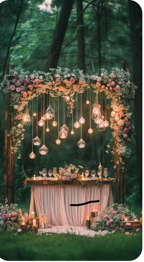 Terrace Anniversary Decoration, Romantic Backdrop Ideas, Anniversary Party Ideas Themes, Enchanted Dinner Party, Engagement Decorations Outdoor, Sangeet Background, Home Engagement Decoration, Wedding Anniversary Themes, Valentines Day Dinner Ideas