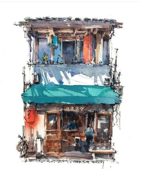 Watercolor Architecture, Watercolor Sketchbook, Building Art, Urban Sketchers, Sketch Painting, Watercolor Sketch, Urban Sketching, Store Front, Architecture Sketch