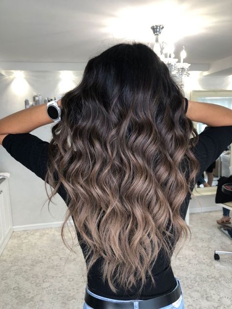 balayage hair, balayage for dark brown hair, brown to blonde balayage Blonde Balayage To Dark Balayage, Brunette To Gray Balayage, Dark Brown And Blonde Ombre Hair, Black Hair And Balayage, Bayalage Black Hair Medium Length, 2023 Ash Brown Hair, Hair Color Ideas For Black Hair Tips, Pretty Dark Hair With Highlights, Curtain Bangs Long Hair Brown Balayage