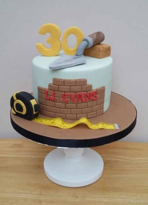 A bit of a change from the girly cakes was this one for Liam who has his own building company . . . All edible except for the ribbon tape! Birthday Cake 30th Men, Architecture Cake, Building Cake, Birthday Cake Fondant, Construction Birthday Cake, Cake Design For Men, Construction Cake, 80 Birthday Cake, Girly Cakes