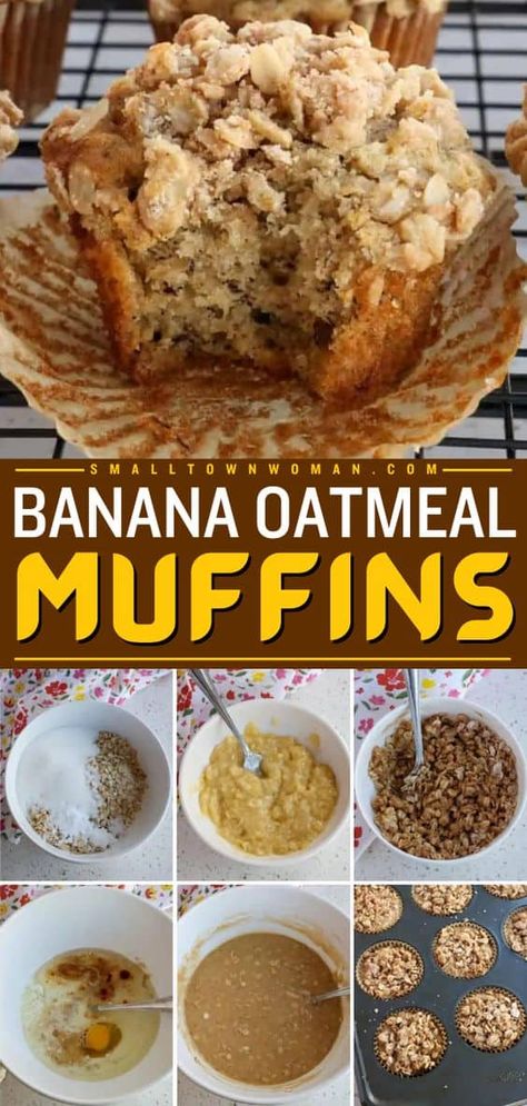 An easy back-to-school recipe for banana oat muffins! This breakfast on the go idea is also great as a snack. Moist and tasty with a sweet and crunchy topping, these bakery-style Banana Oatmeal Muffins are everything you want and more! Essen, Banana Muffins Easy, Oatmeal Toppings, Banana Oatmeal Muffins, Banana Oat Muffins, Banana Oat, Oat Muffins, Oatmeal Muffins, Banana Oatmeal