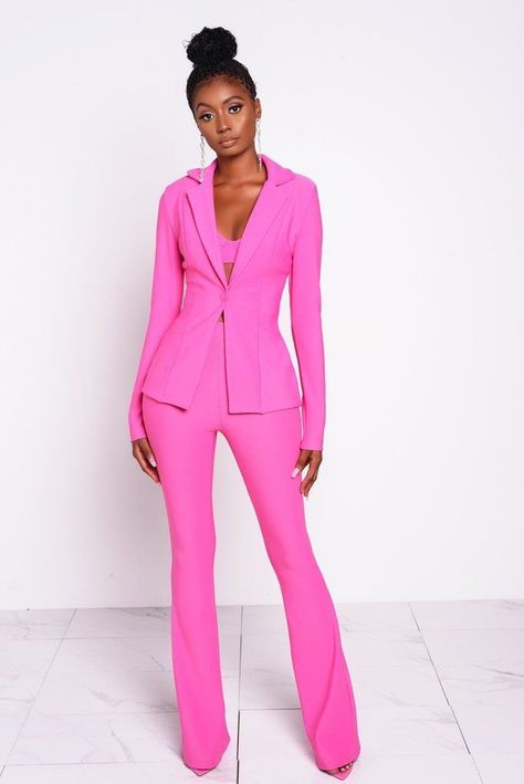 Hot Pink Blazer Outfit, Thanksgiving Luncheon, Pink Blazer Outfit, Aesthetic Rosa, Suits Ideas, Pink Jacket Blazer, African Party Dresses, Hot Pink Blazers, Women In Suits