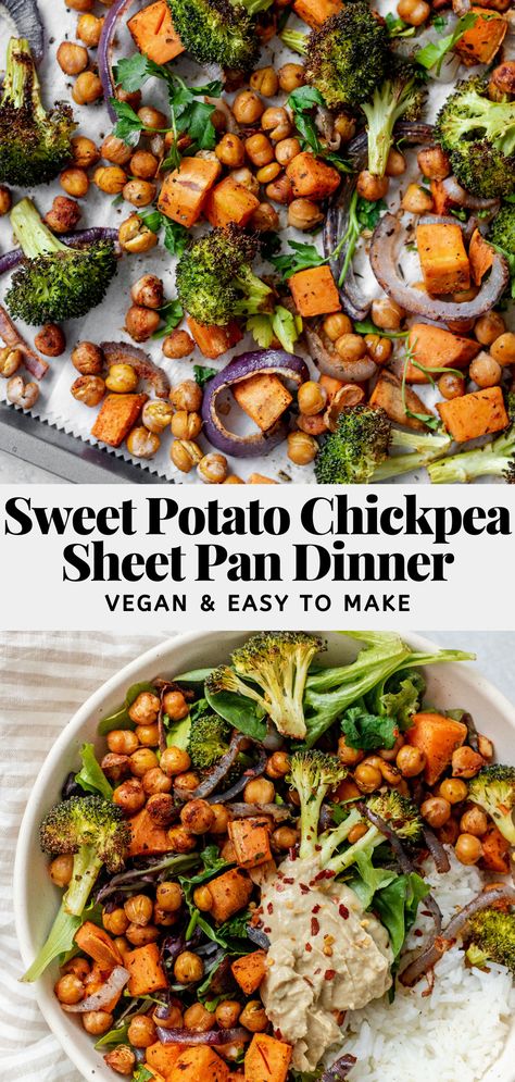 Broccoli Roasted, Cooking Garbanzo Beans, Garlic Chicken Stir Fry, Vegan Chickpea, Roasted Broccoli, Sheet Pan Dinners, Spices And Herbs, Vegetarian Recipes Dinner, One Pan