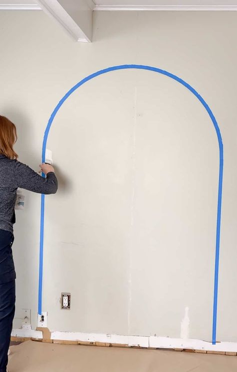 DIY painted wall arch tutorial – So easy, can be completed in 1 day! Painted Arch Decor, Painted Arch Accent Wall Playroom, Arched Painted Wall Bedroom, Diy Arch On Wall, Painted Archways In Homes, Painted Arch In Nursery, Decorative Arches In Home, Wall Arch Painting Ideas, Arch Bedroom Wall