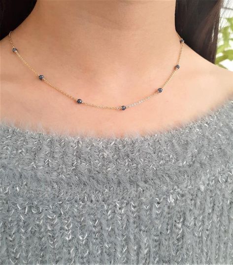 Genuine Blue Sapphire Necklace September Birthstone / | Etsy Dainty Gemstone Necklace, Handmade Jewelry Necklaces, Dainty Choker Necklace, Blue Sapphire Necklace, July Birthstone Jewelry, Handmade Jewelry Necklace, Dainty Gold Necklace, Ruby Necklace, Emerald Necklace