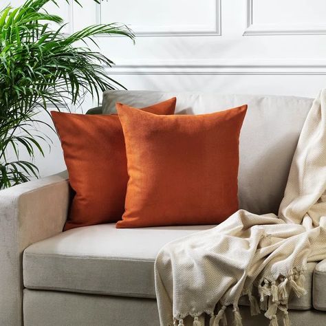 Lilijan Home & Curtain Faux Velvet Pillow Covers & Reviews - Wayfair Canada Burnt Orange Throw Pillows, Burnt Orange Pillows, Orange Cushion Covers, Orange Cushions, Orange Throw Pillows, Orange Pillows, Decor Pillows, Home Curtains, Velvet Pillow