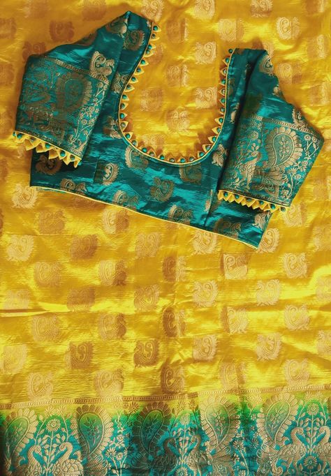 Blose Desines New Simple, Normal Blouse Design, Simple Blouse Designs For Saree Pattu, Yellow Saree With Green Blouse, Pattu Saree Blouse Designs Simple Latest, Simple Normal Blouse Designs, Normal Blouse Designs Back Neck, Border Blouse Designs Latest, Pattu Blouse Designs Latest Without Work