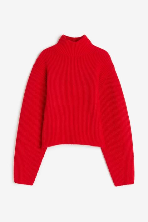 High Neck Rib Knit Sweater - Turtleneck - Long sleeve -Red -Ladies | H&M AU 5 80s Blazer, Corporate Dress, Mock Turtleneck Sweater, Winter Trends, Ribbed Knit Sweater, Mock Turtleneck, Sweaters And Jeans, Fall Shopping, Poplin Shirt