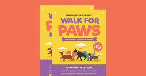 Dog Walker Flyer, Dog Walking Flyer, Pet Event, Pet Branding, Free Psd Flyer Templates, Online Logo Design, Event Poster Design, Dog Poster, Art Deco Posters