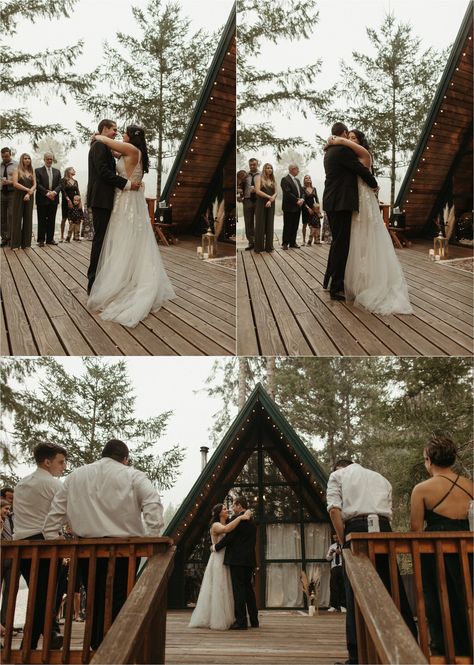 Intimate A-Frame Cabin Wedding // Mt. Rainier, WA — Corrie Mahr Photography - Oregon Wedding Photographer Cabin In The Forest, Mt Rainier National Park, Cabin Wedding, Tiny Wedding, Frame Cabin, Wild Fire, Dinner Table Setting, Group Shots, Mt Rainier