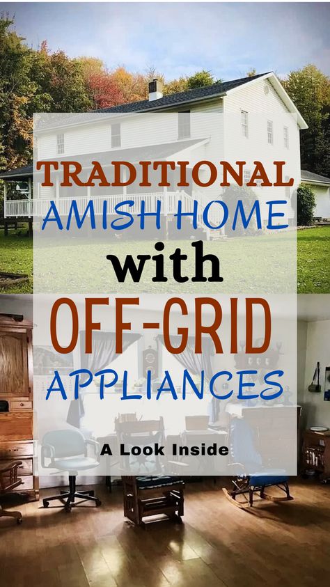 This is a Large Amish built home with a huge front porch. House has no electric. Hot water is wood fire. Let's step inside. Amish Washing Machine, Amish House Plans, Amish Built Homes, Amish Electric Fireplace, Amish Refrigerator, Huge Front Porch, Front Porch House, Blue Painted Door, Amish Cabins