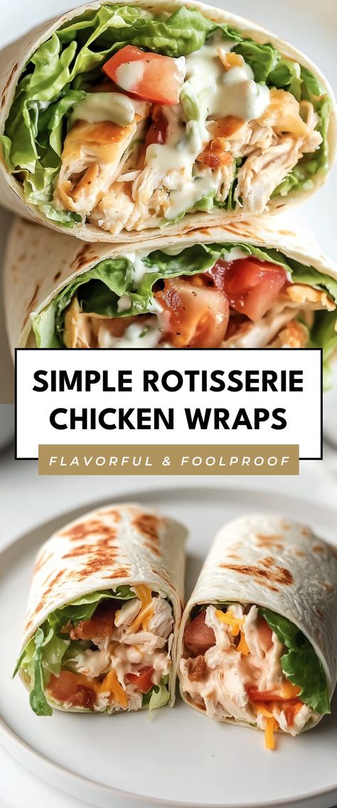 Image for Simple Rotisserie Chicken Wraps Rotisserie Chicken Wraps, Cold Wraps, Rotisserie Chicken Breast, Chicken Wrap Recipes, Chicken Crispy, Creamy Ranch, Lunch Prep, Chicken Wrap, Healthy Lunch Meal Prep