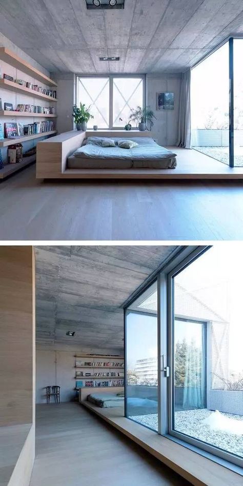 Bedroom Platform, Bed Platform, House Villa, Interior Bedroom, Trendy Bedroom, Bedroom House, Blue Bedroom, White Bedroom, Minimalist Bedroom