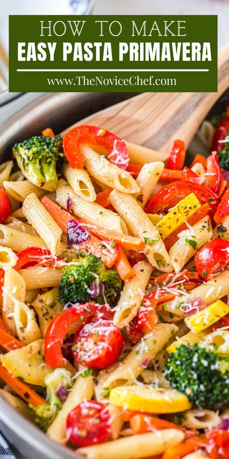 My kids LOVE this easy and quick Rainbow Veggie Pasta! Pasta Primavera is a hearty dinner recipe, made with all of your favorite garden vegetables and herbs! Essen, Easy Pasta Primavera, Veggie Pasta Recipes, Vegetable Pasta Recipes, Primavera Recipe, Pasta Primavera Recipe, Cake Pizza, Recipes Meat, Hearty Dinner Recipes