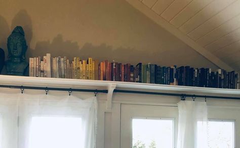 Over The Window Bookshelf, Book Shelf Above Window, Bookshelves Above Windows, Bookshelf Above Window, Above Window Bookshelf, Above Window Shelves, Bookshelf Over Window, Shelves Above Window, Shelf Above Window