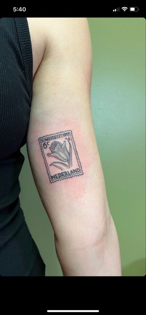 #dutch #tattoo #tattooinspo #stamp #stampart #stamptattoo #fineline Dutch Art Tattoo, Dutch Tattoos Women, Dutch Stamp Tattoo, Dutch Words Tattoo, Dutch Shoes Tattoo, German Stamp Tattoo, Traditional Dutch Tattoo, Dutch Clogs Tattoo, Amsterdam Stamp Tattoo